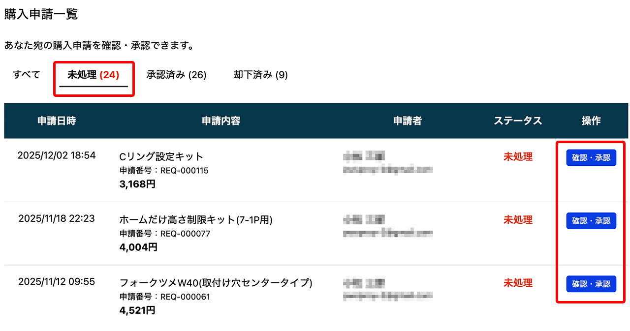 購入申請依頼ページ